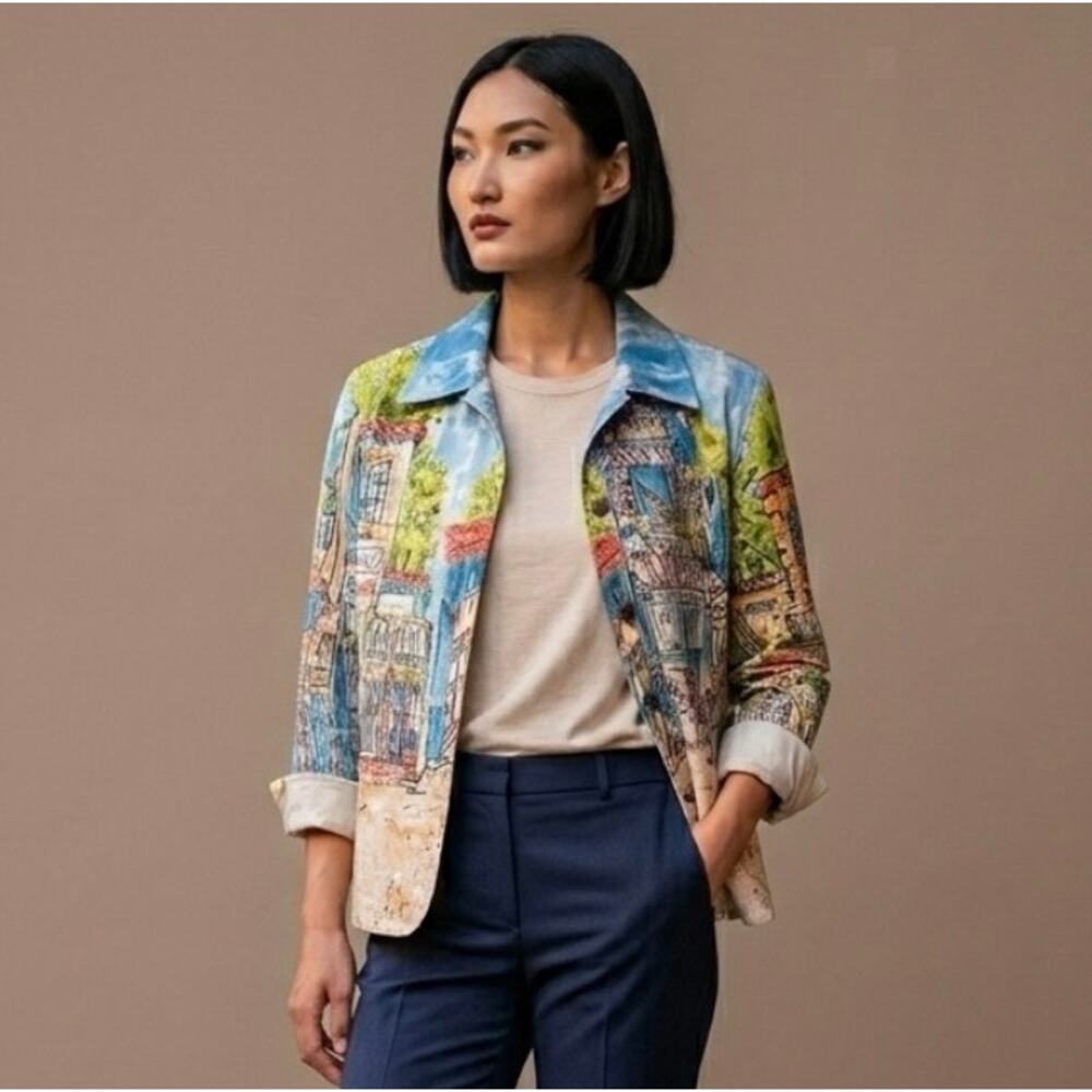 VTG Graff Paris Cafe Scenes Maximalist Embellished Blazer Jacket L Art to Wear